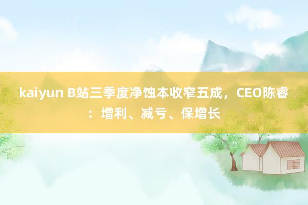 kaiyun B站三季度净蚀本收窄五成，CEO陈睿：增利、减亏、保增长